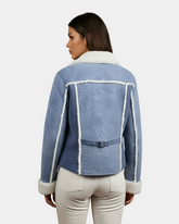Women Real Sheepskin Trucker Jacket Kylie Denim Radiant Blue